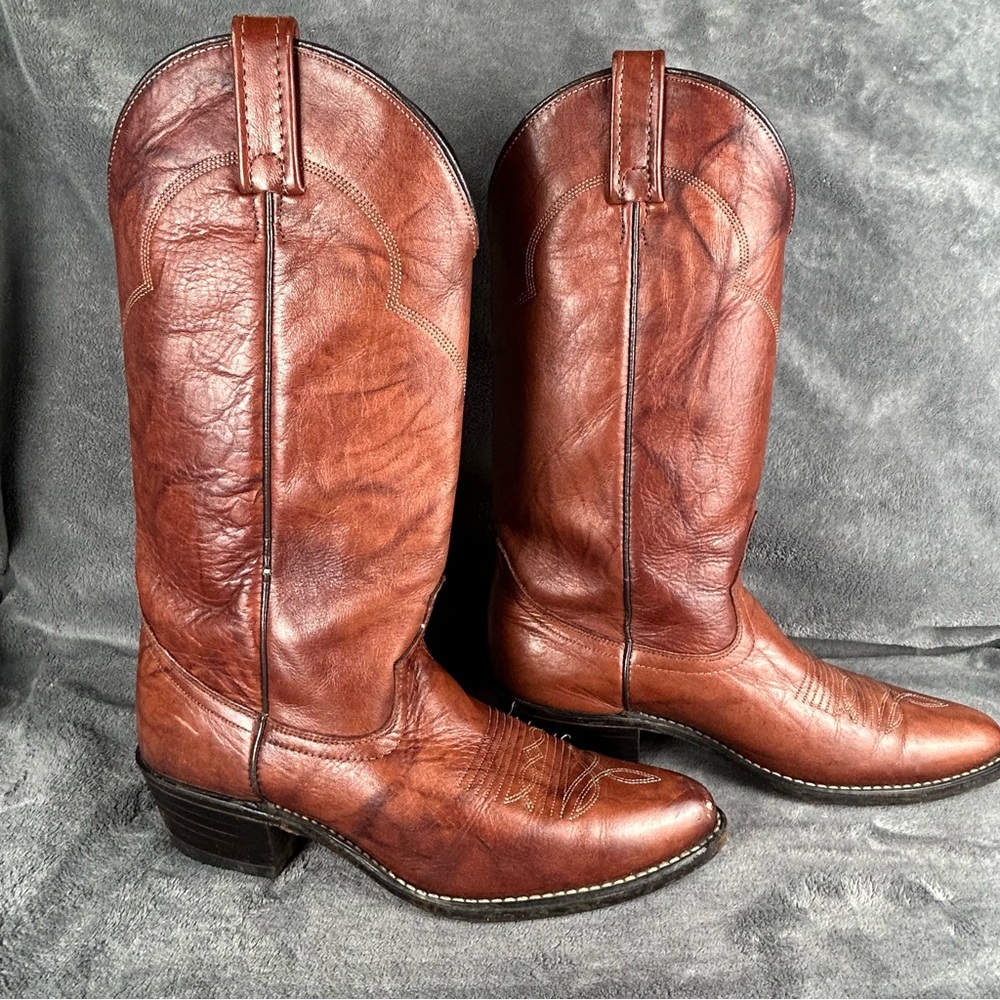 VTG ACME Faux ? Leather Cowboy Boots Mens 7.5 D Brown Western Rodeo Equestrian